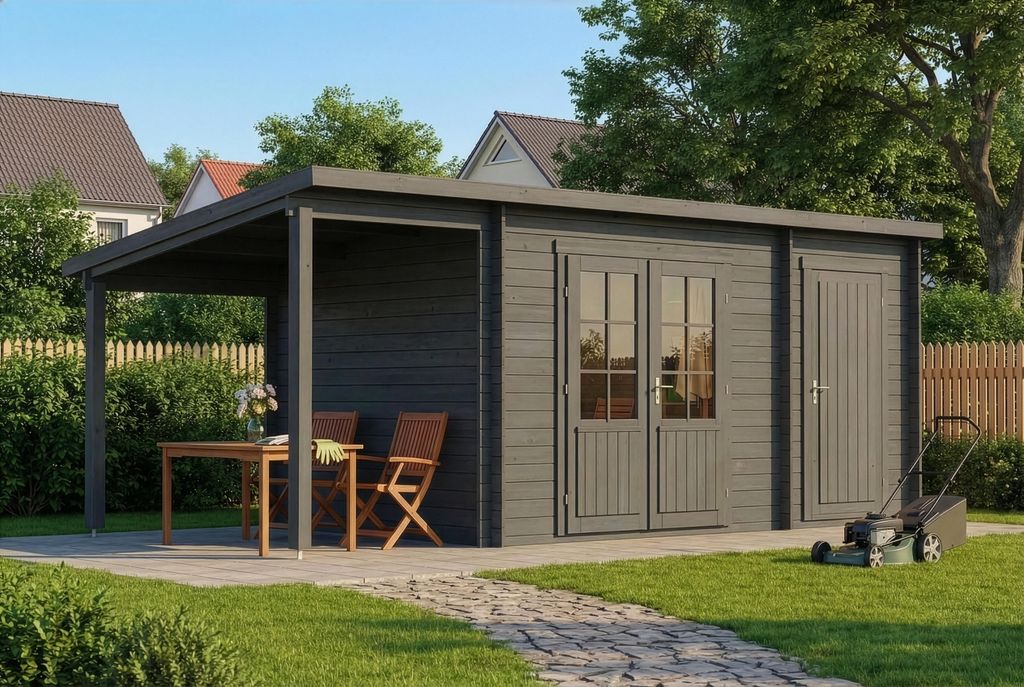 Alpholz Gartenhaus Maria mit Anbau & Schleppdach aus Holz Produktbild 