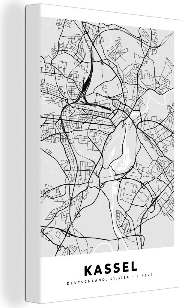 OneMillionCanvasses - Leinwandbilder - 90x140 cm, Kassel - Karte - Deutschland - Stadtplan - Karte, Wandbilder Kunstdruck Wanddekoration - Foto a...