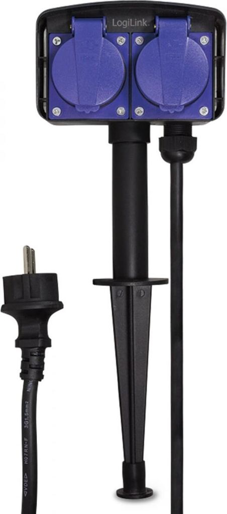 LogiLink Gartensteckdose mit Erdspieß 2-fach IP44 schwarz