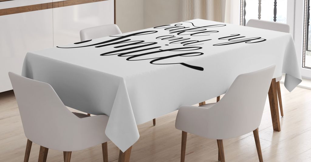 ABAKUHAUS Zitat Tischdecke, Wake up Lächeln Kalligraphie, Personalisierter Druck mit Klaren Farben Waschbar Wasserfest kein Verblassen, 140 x 200 ...