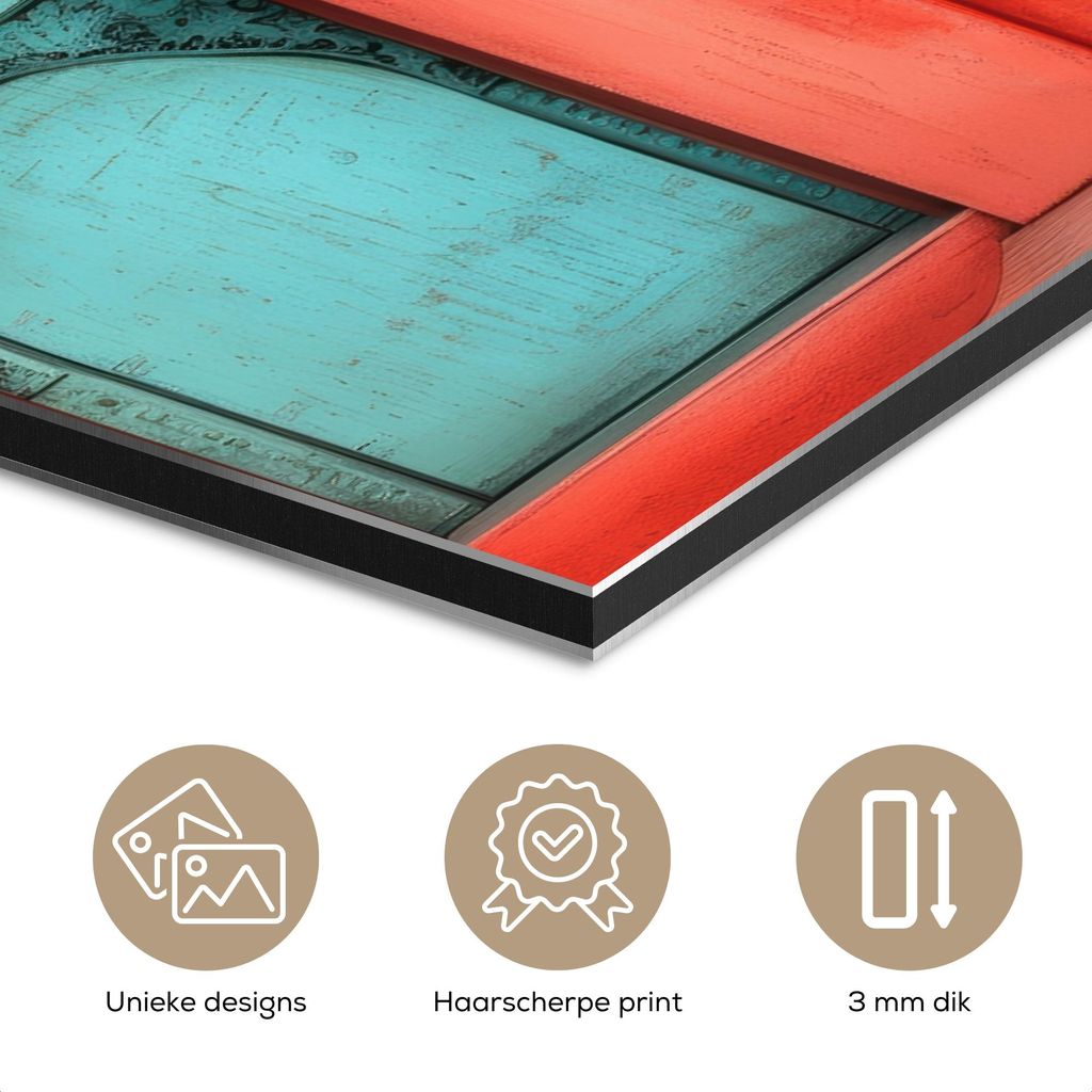 MuchoWow Wanddekoration Metall Metallbild Wandkunst 60x40 cm Laterne - Tür - Türkis MuchoWow Aluminium Gemälde - Gemälder