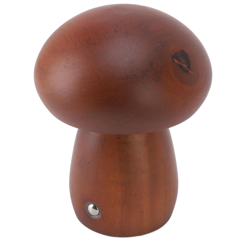 Pilz Nachttischlampe Tischlampe,Led Dimmbar Tischleuchte,Kabelloses Deko Wohnzimmer,Schlafzimmer Tischlampen,mit Holzsockel (S Nussbaumfarbe)