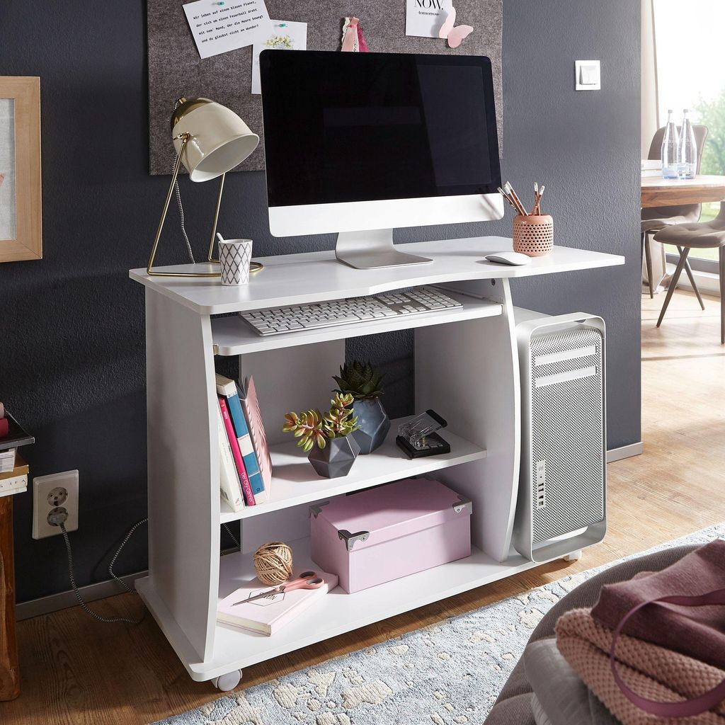 FineBuy Computertisch rollbar Weiß 90 x 71 x 50 cm mit Produktbild 