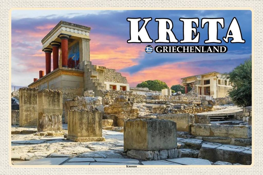 vianmo Holzschild 12x18 cm Kreta Griechenland Knossos Palast Bildmotiv Reisemotiv Abenteuer Reisen