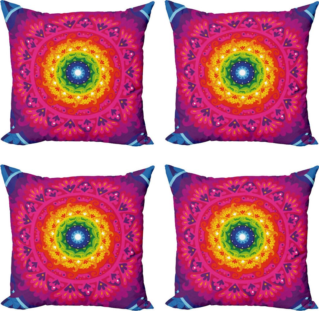 ABAKUHAUS lila Mandala Kissenbezug Set (4 Stück), Regenbogen-Hippie, Moderner Doppelseitiger Digitaldruck, 45 cm x 45 cm, Mehrfarbig