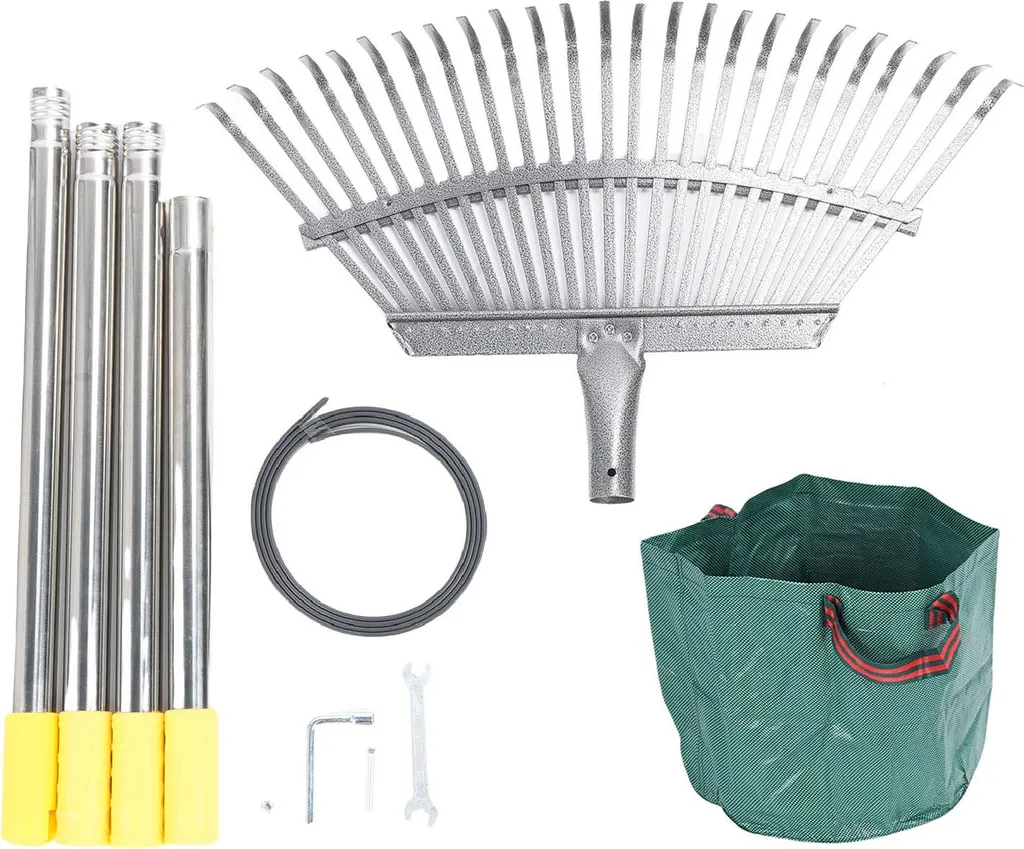 Râteau ramasse-feuilles réglable en acier et sac de jardinage durable