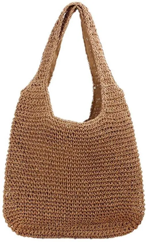 Sac à main en paille tressée camel - Besace d'été bohème pour femme