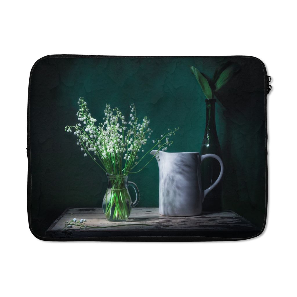 MuchoWow Laptop Hülle 17 Zoll Laptoptasche Rustikal - Maiglöckchen - Stilleben - Zipper - Schutzabdeckung
