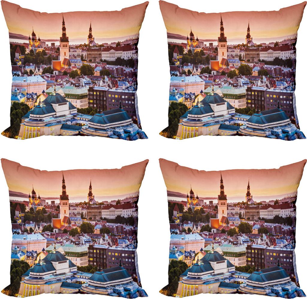 ABAKUHAUS Reise Kissenbezug Set (4 Stück), Tallinn Estland Stadt, Moderner Doppelseitiger Digitaldruck, 60 cm x 60 cm, Mehrfarbig