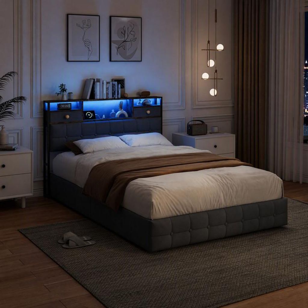 Łóżko tapicerowane UnboxG, 140 x 200 cm, z podnoszanym Zdjęcie produktu 