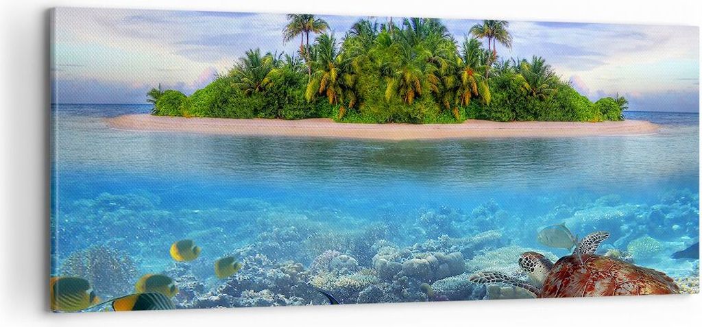 Bild auf Leinwand - Leinwandbild - Strand lagune wasser ozean - 100x40cm - Wand Bild - Wanddeko - Leinwanddruck - Bilder - Kunstdruck - Wanddekorat...
