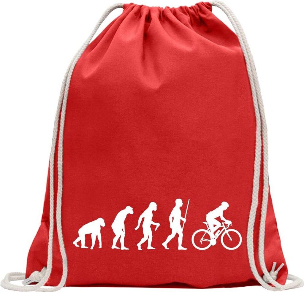 Kiwistar - Turnbeutel - rot - Rennrad Fahrrad Evolution - Fun Rucksack Sport Beutel Gymsack Baumwolle mit Ziehgurt