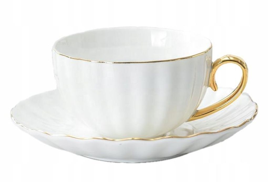 Porzellan Tasse mit Untertasse 220 ml Weiß Gold – Elegante Produktbild 