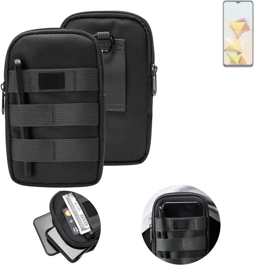 K-S-Trade Holster Gürtel Tasche kompatibel mit ZTE Blade A73 5G Handy Tasche Schutz Hülle dunkel-grau viele Fächer, 1x