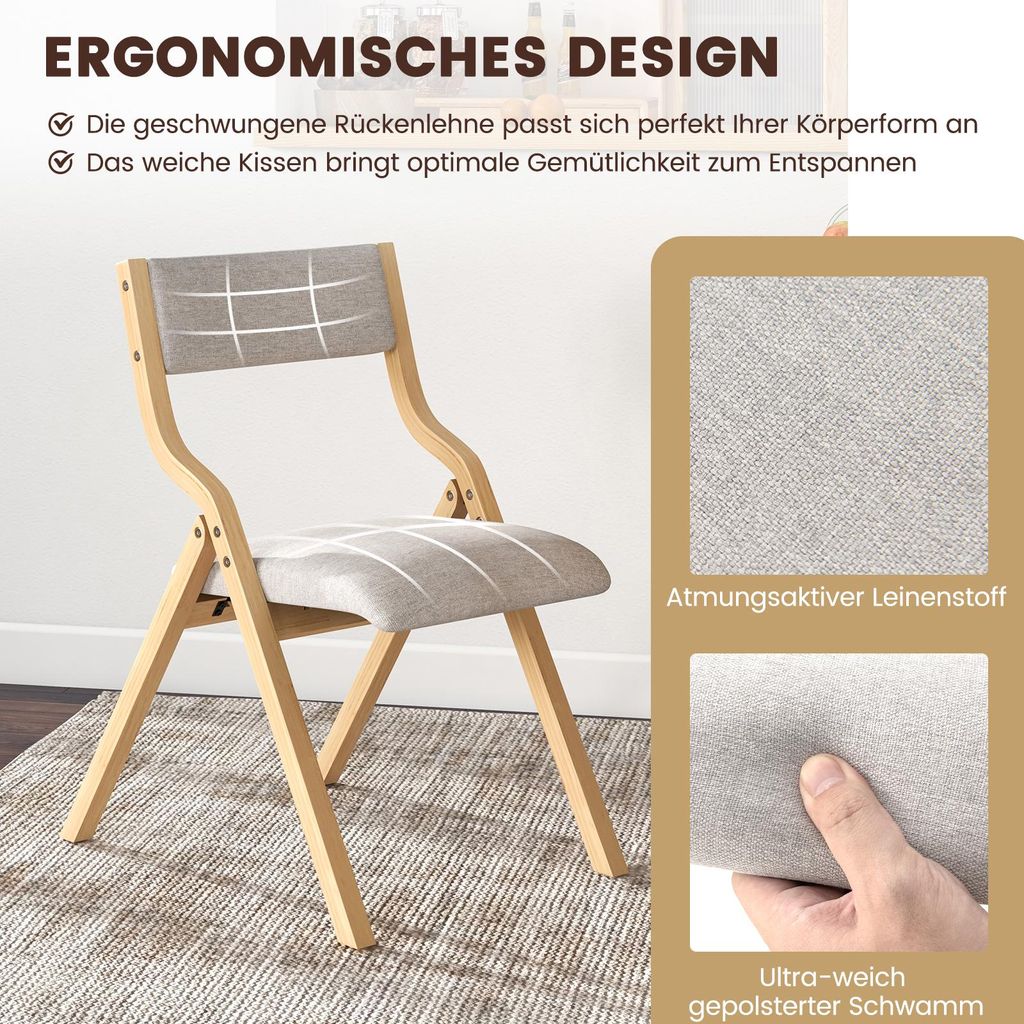 COSTWAY 2er Set Esszimmerstuhl klappbar, Klappstühle mit