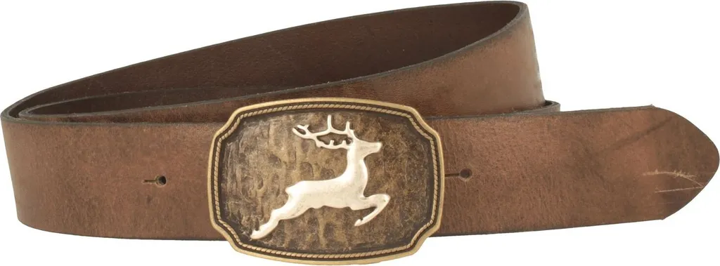 Cintura tradizionale in cuoio con cervo saltante di Hut-Breiter
