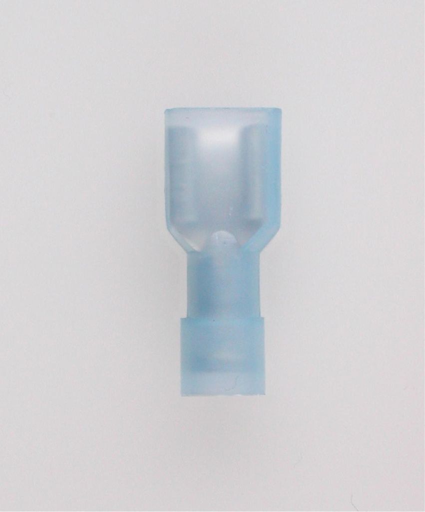 Flachsteckhülsen, Steckgröße 6,3 x 0,8mm vollisoliert, mit Isolationscrimp Querschnitt 1,5mm² - 2,5mm² blau,