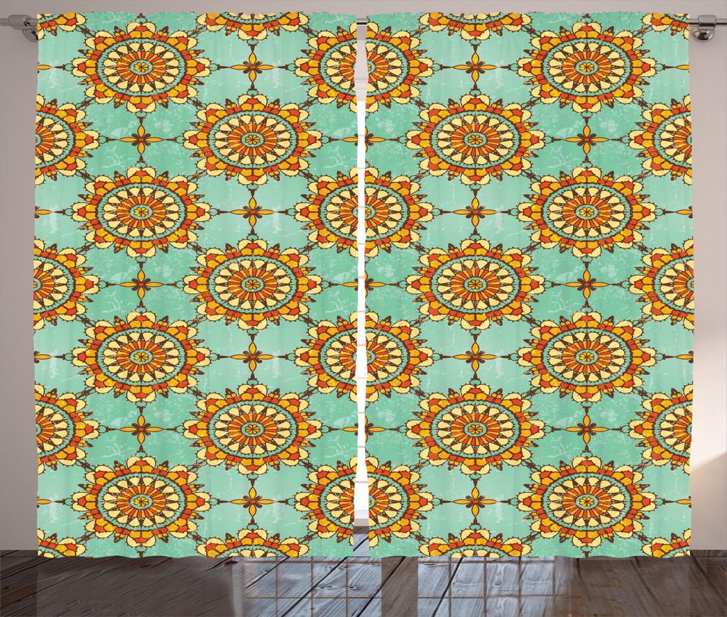 ABAKUHAUS Abstrakt Rustikaler Gardine, Östliche viktorianische Form, Schlafzimmer Kräuselband Vorhang mit Schlaufen und Haken, 280 x 225 cm, Orange