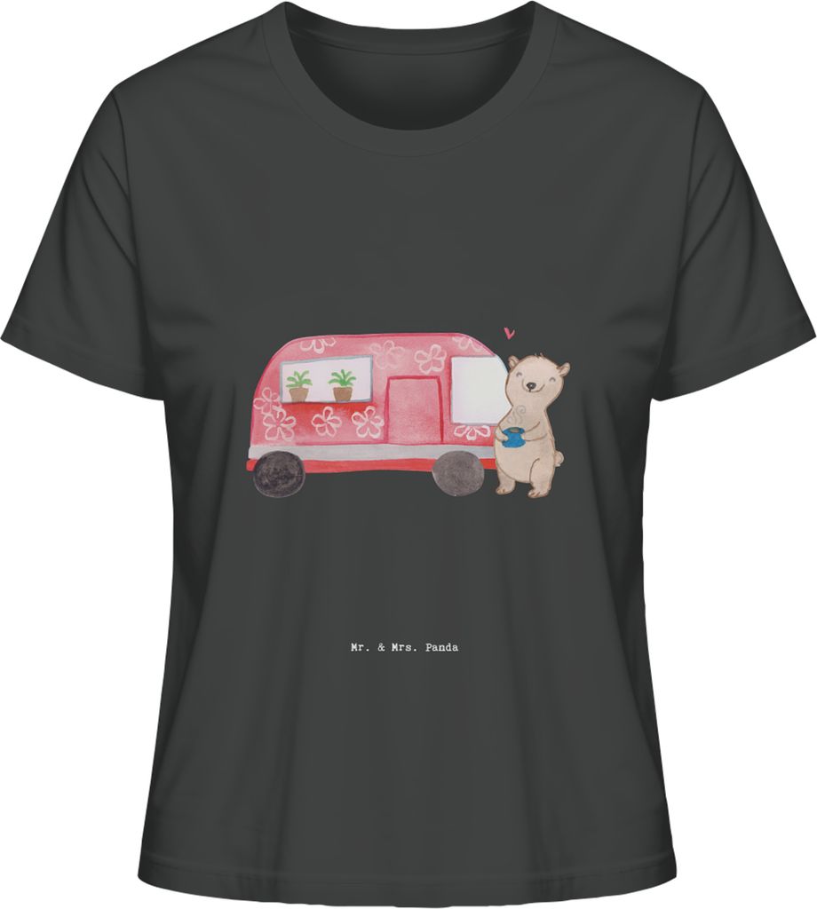 Mr. & Mrs. Panda Oberteil Damen Bär Camper Größe XL - Anthrazit - Geschenk, Basic T-Shirt, Roadtrip, Wohnmobil, Baumwoll, Zelten, Campingplatz, ...