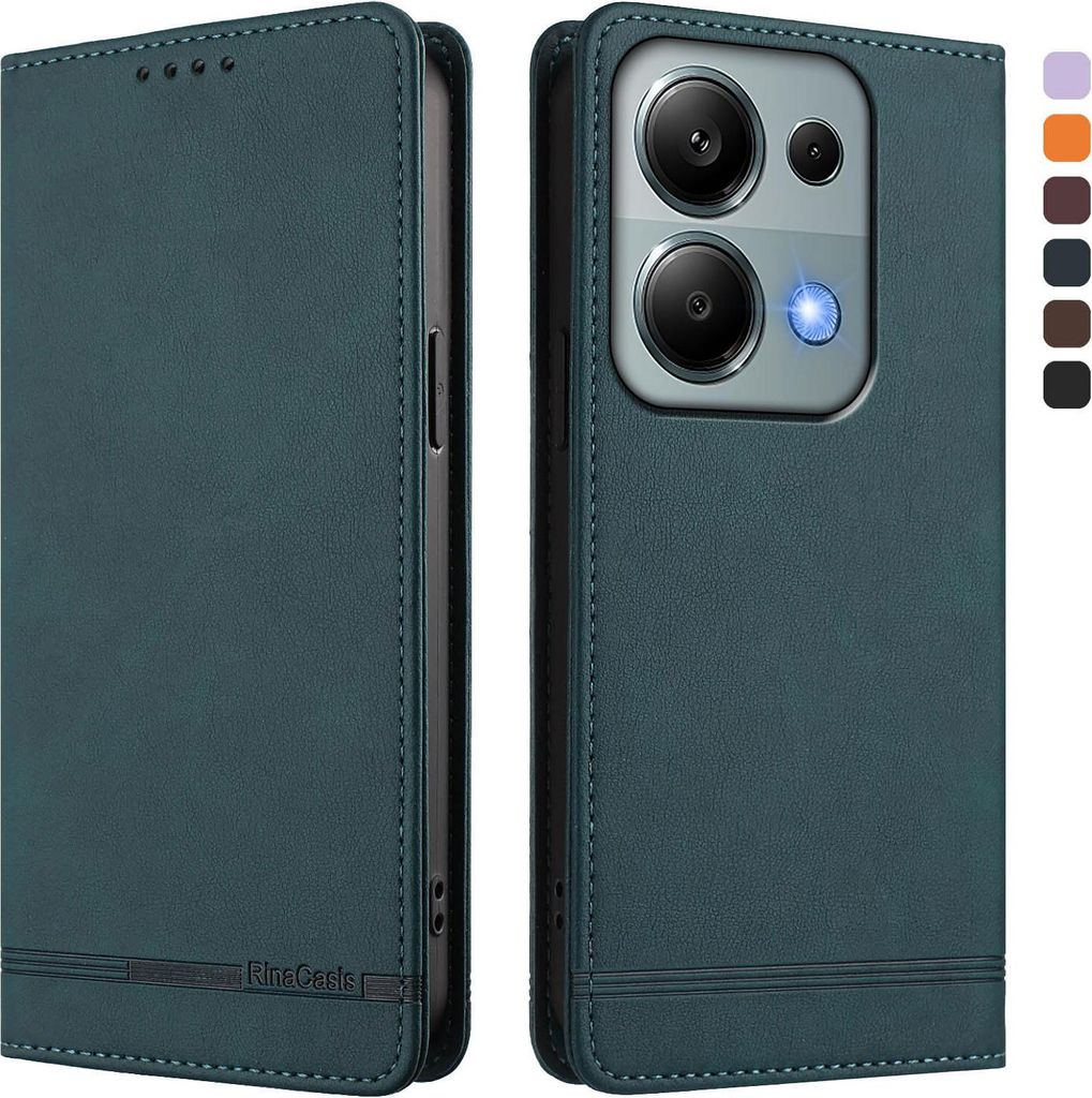 Hülle für Xiaomi Poco M6 Pro 4G/Redmi Note 13 Pro 4G, Retro Kunstleder Ständer Klapphülle mit Kartenfächer und Magnetische Grün