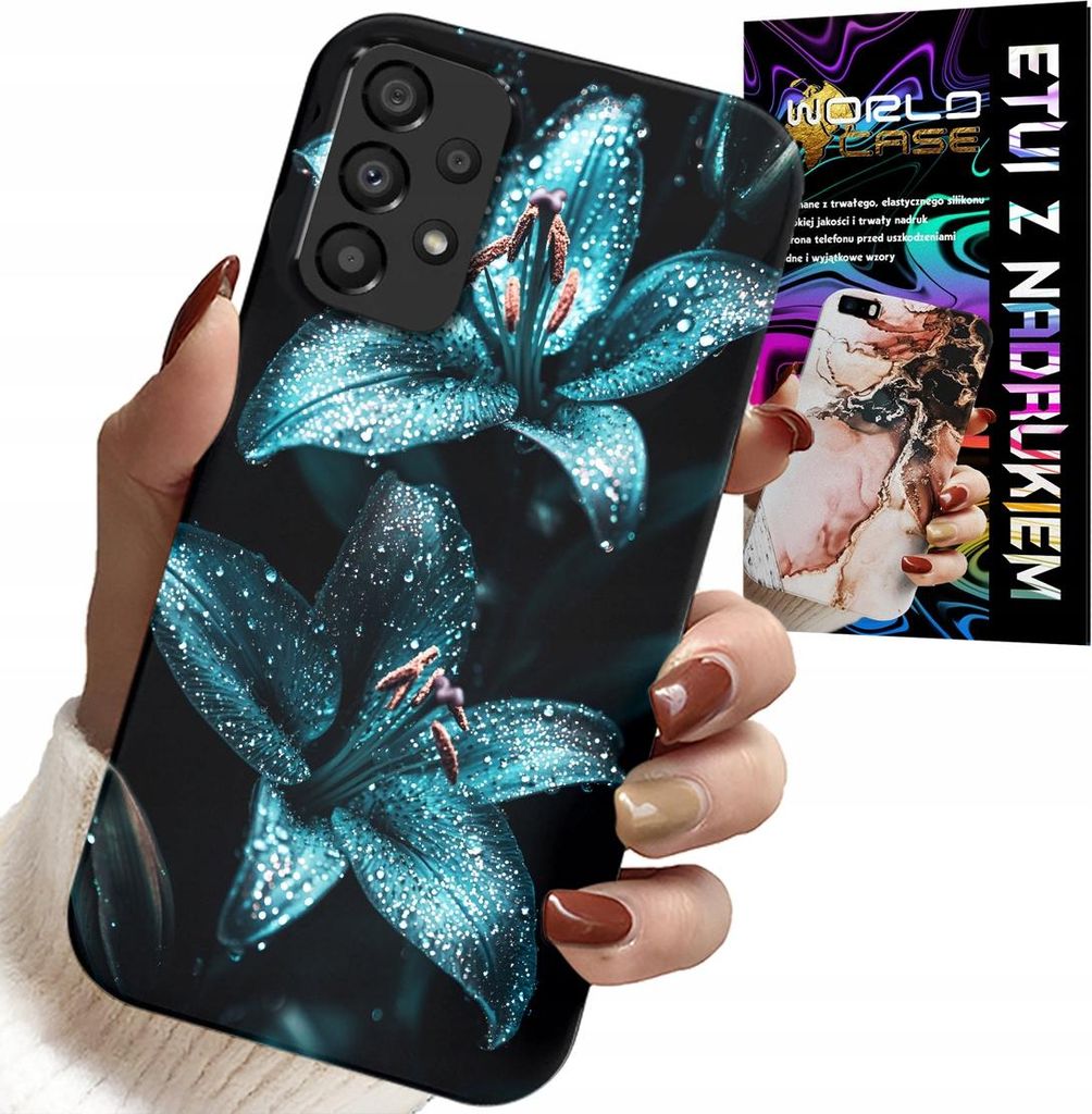 Etui Für Samsung A52 / A52S - Türkis Lilienblüten Etui + Glas