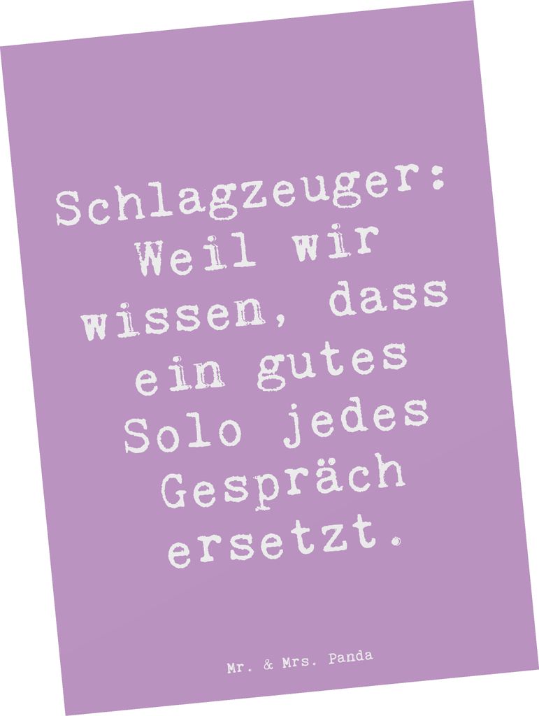 Mr. & Mrs. Panda Postkarte Spruch Schlagzeug Solo - Lavendeltraum - Geschenk, bildkarte, Grußkarte, Band, Präsenz, Postkarten, Instrument, Fotoka...