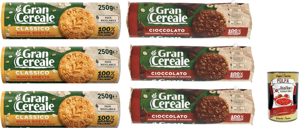 Mulino Bianco Gran Cereale Classico und schokolade korn getreide kekse Multi Cerealien 6x 250g + Italian Gourmet polpa 400g