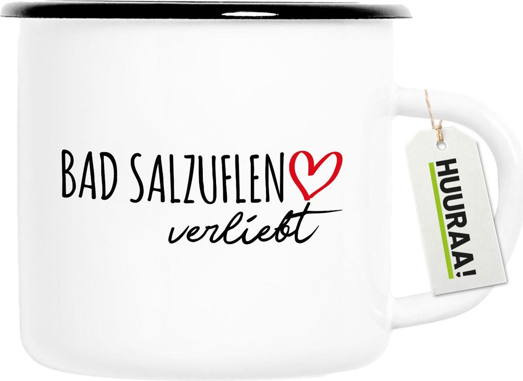Huuraa Emaille Tasse Bad Salzuflen verliebt 300ml Vintage Campingbecher Geschenkidee