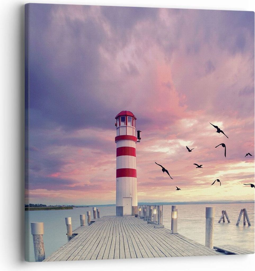 Bild auf Leinwand - Leinwandbild - Einteilig - Laterne Meer Küste - 40x40cm - Wand Bild - Wanddeko - Wandbilder - Leinwanddruck - Bilder - Wanddek...
