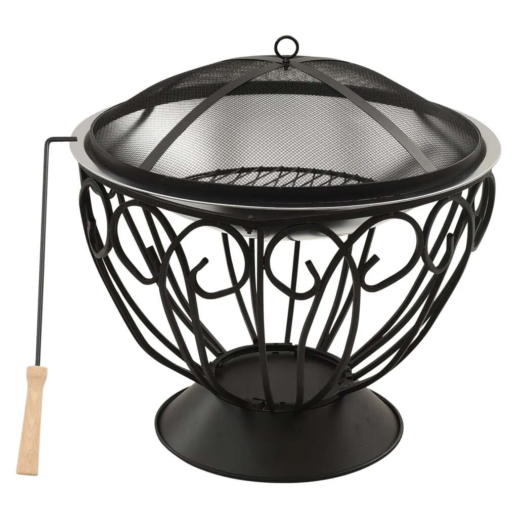 Brasero barbecue en acier inoxydable vidaXL 2 en 1 avec grille et tisonnier