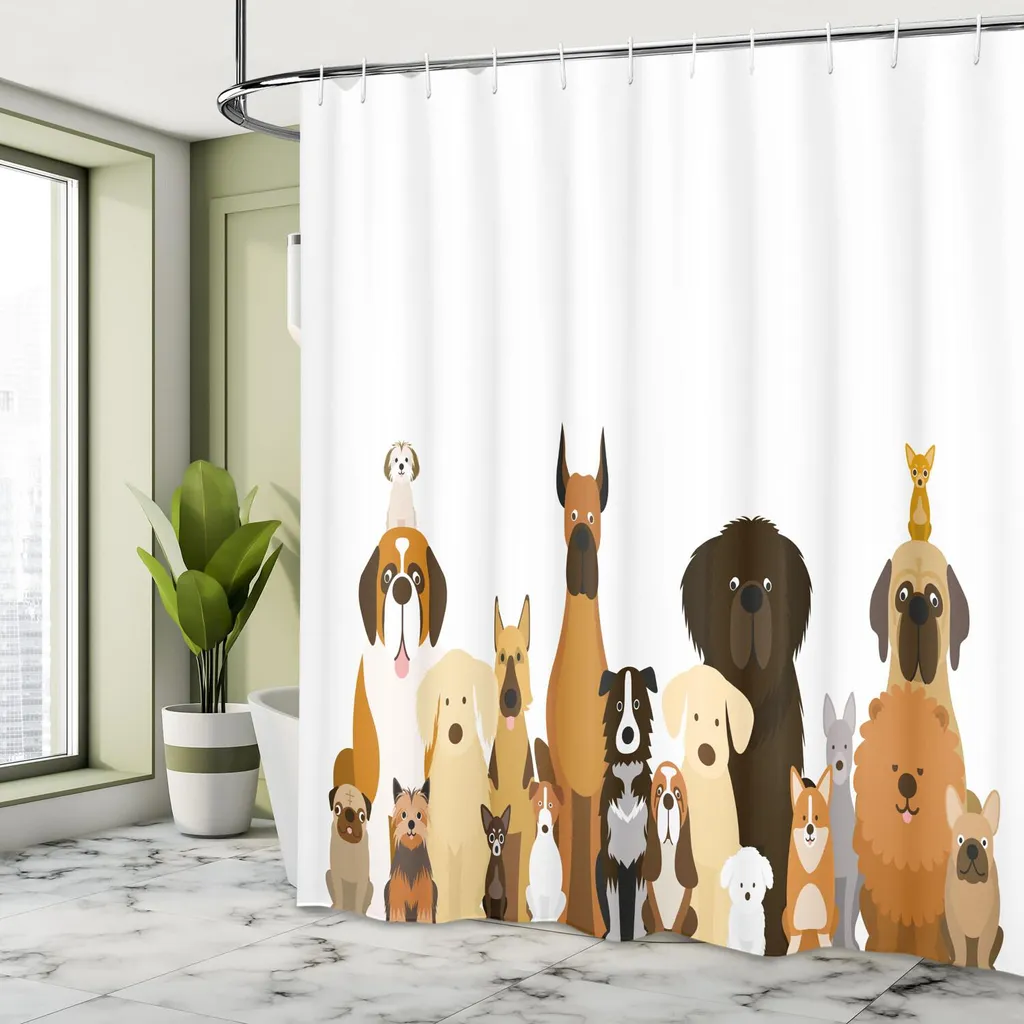 Rideau de douche imperméable avec imprimé chiens rigolos - 3