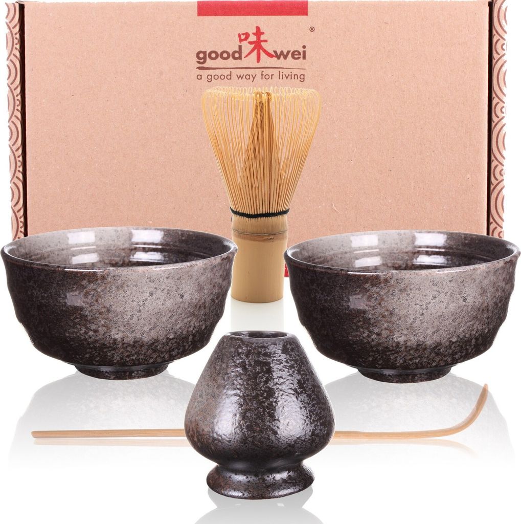 Matcha Duo Set "Goma" mit 2 Schalen, Besen & Besenhalter – stilvolles Starterset für zwei Genießer der Matcha-Zeremonie