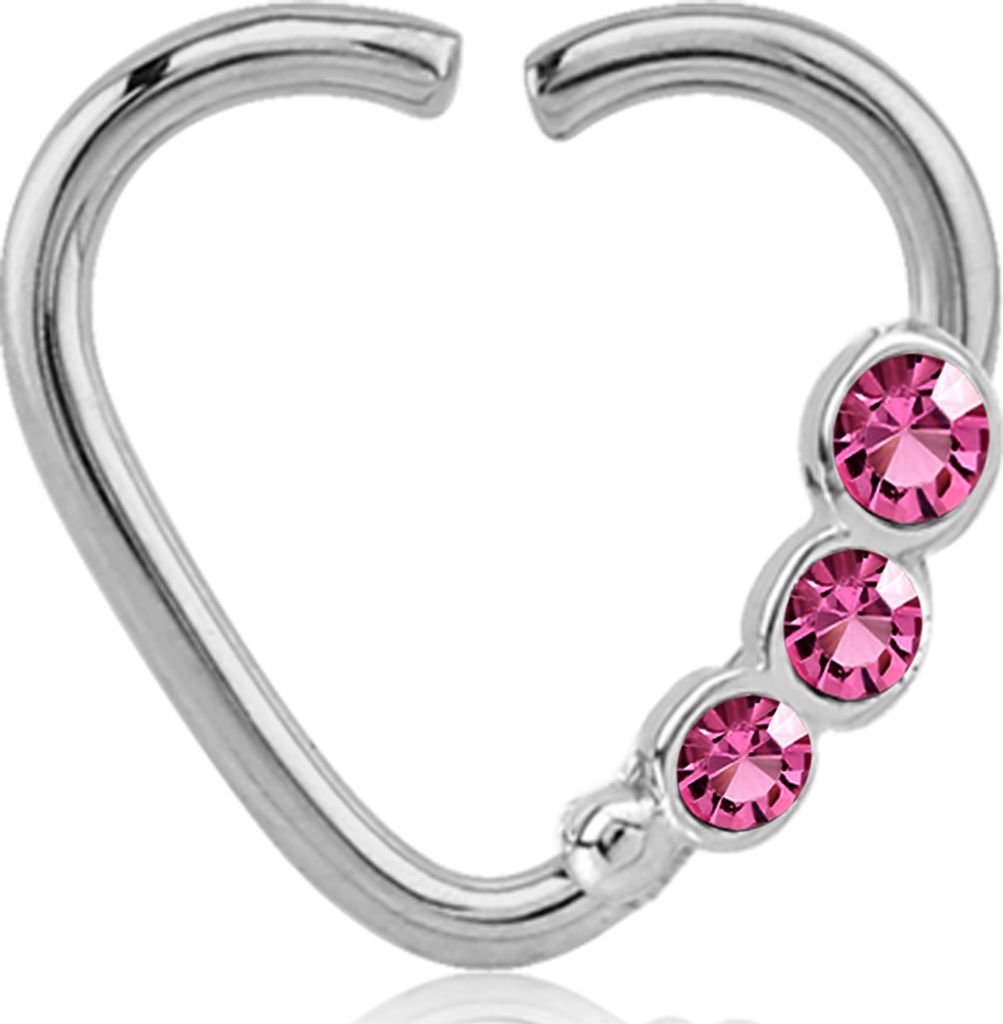 viva-adorno Knorpel Piercing Herz Kristall Ohrpiercing Helix Cartilage Tragus 316L Chirurgenstahl verschiedene Farben Z490,Herz 3x silber / pink