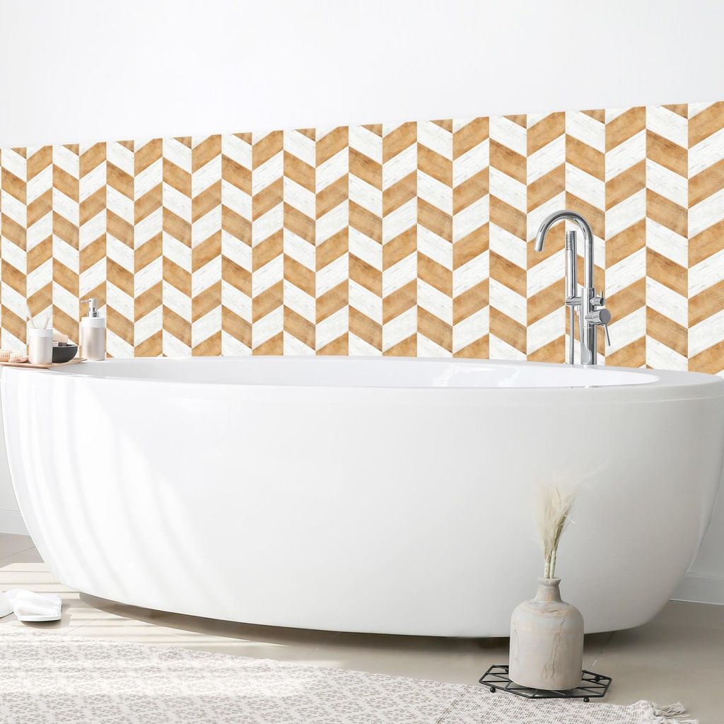 Wandverkleidung Bad mit Motiv selbstklebend - 0.35 mm Wandpaneel matt wasserfest Design beige Holzoptik Landhaus Badrückwand fugenlos 150x50 cm