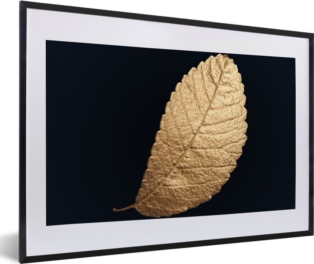 MuchoWow Gerahmtes Poster Gold - Blätter - Schwarz - Pflanzen - Luxus - Natur 60x40 cm - Poster mit Schwarzem Bilderrahmen Wandposter Rahmen Fot...