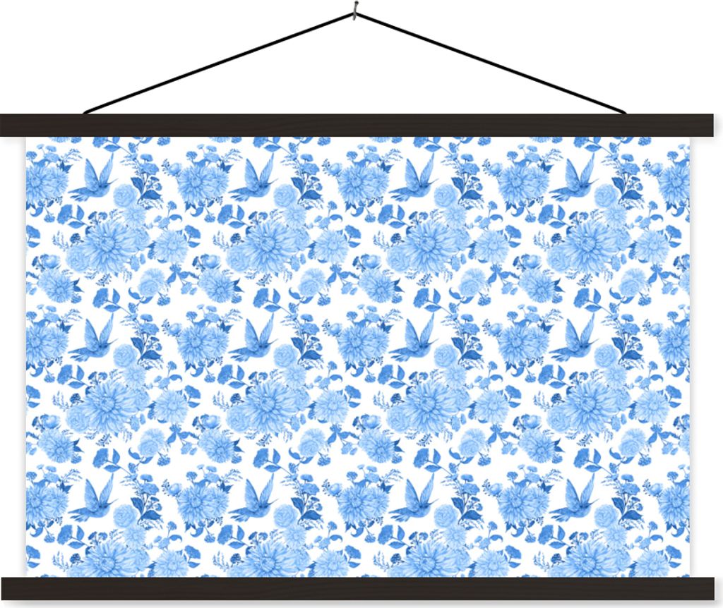 MuchoWow Textilposter Blumen - Rosen - Blau - Muster 60x40 cm mit schwarzem Rahmen - Hölzernes