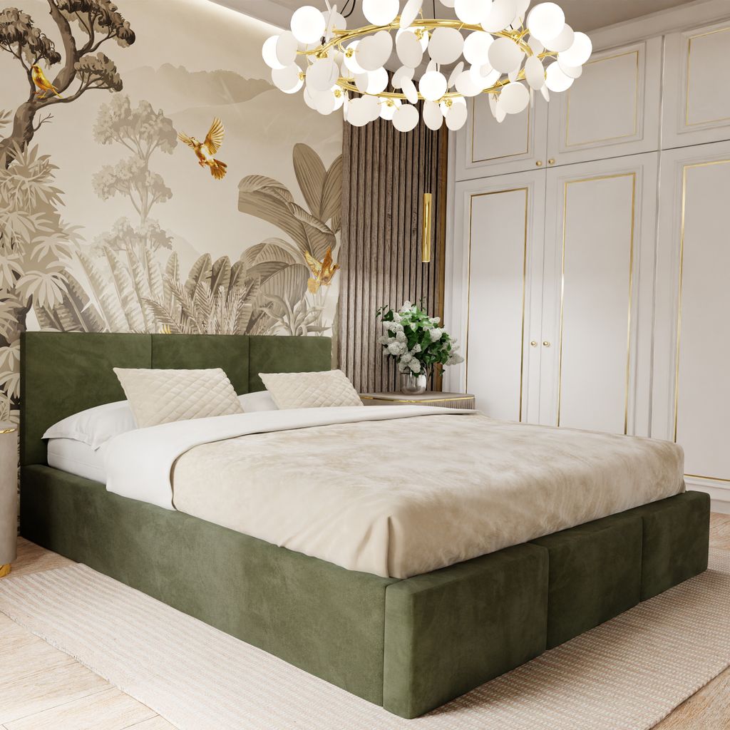 Muralo POLSTERBETT für Schlafzimmer Polsterbett mit Bettkasten und Gasdruckfeder Bett mit Polsterkopfteil Bett 120x200 Bett mit Stauraum Khaki