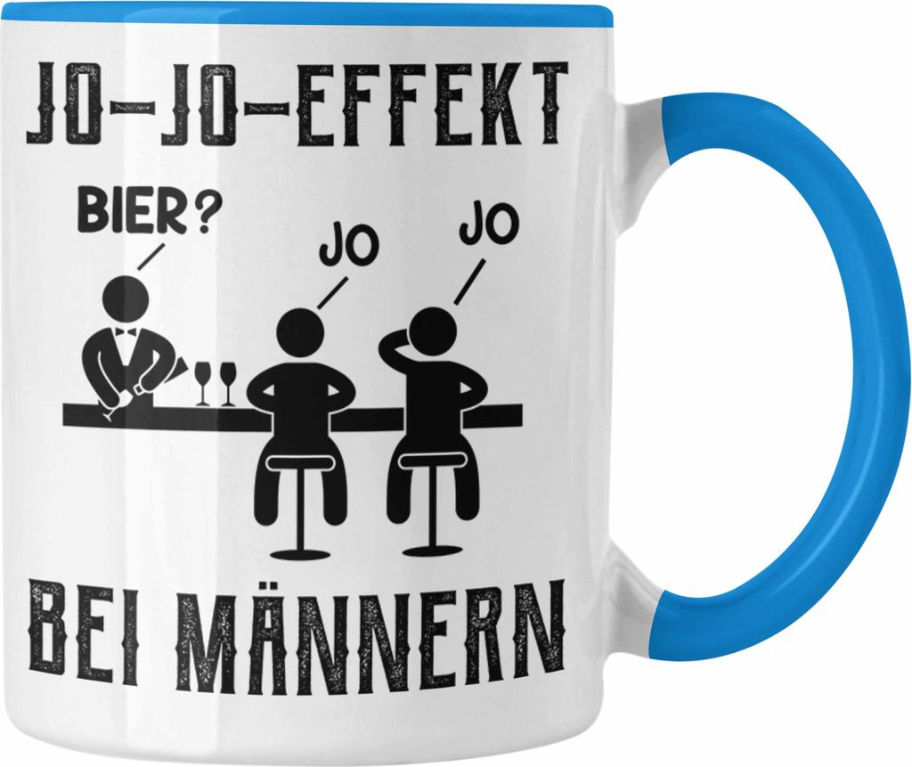 Trendation - Jo Jo Effekt Bei Männer Tasse Geschenk Bier Biertrinker Geschenkidee Lustiger Spruch Geschenkidee Vater Onkel Papa (Blau)