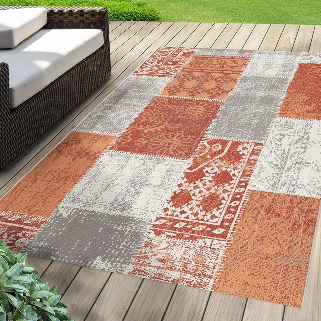 Grand Tapis de Salon et Terrasse en Coton Rouge durable - 200x290 cm