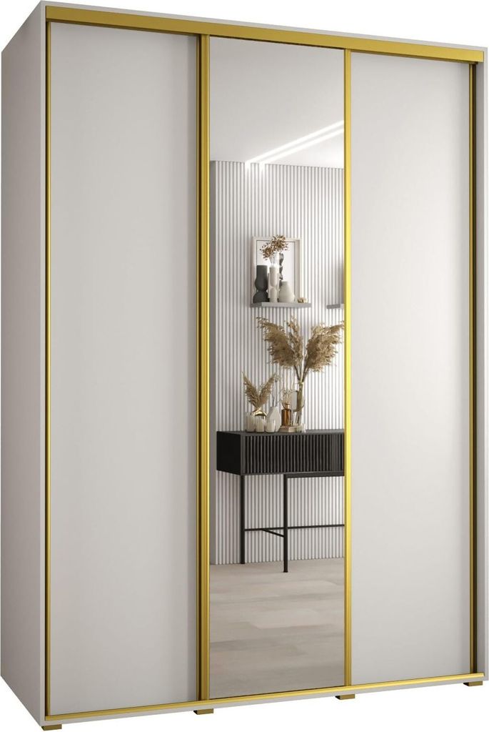 MEBLE KRYSPOL Davos 3 Schrank, drei Türen - 235,2x180x60 cm - Weiß Weiß Gold