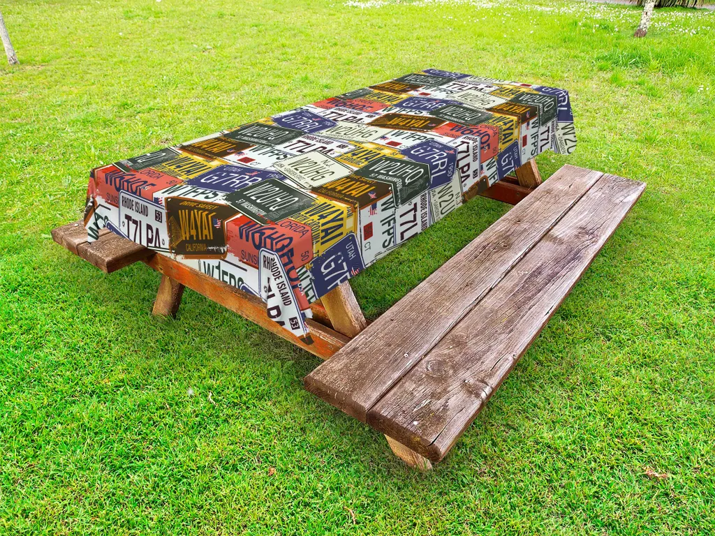 ABAKUHAUS USA Tovaglia da esterno, stampa retrò con bandiere americane Utah, Washington, Rhode Island e North Carolina, multicolore, 145 x 210 cm