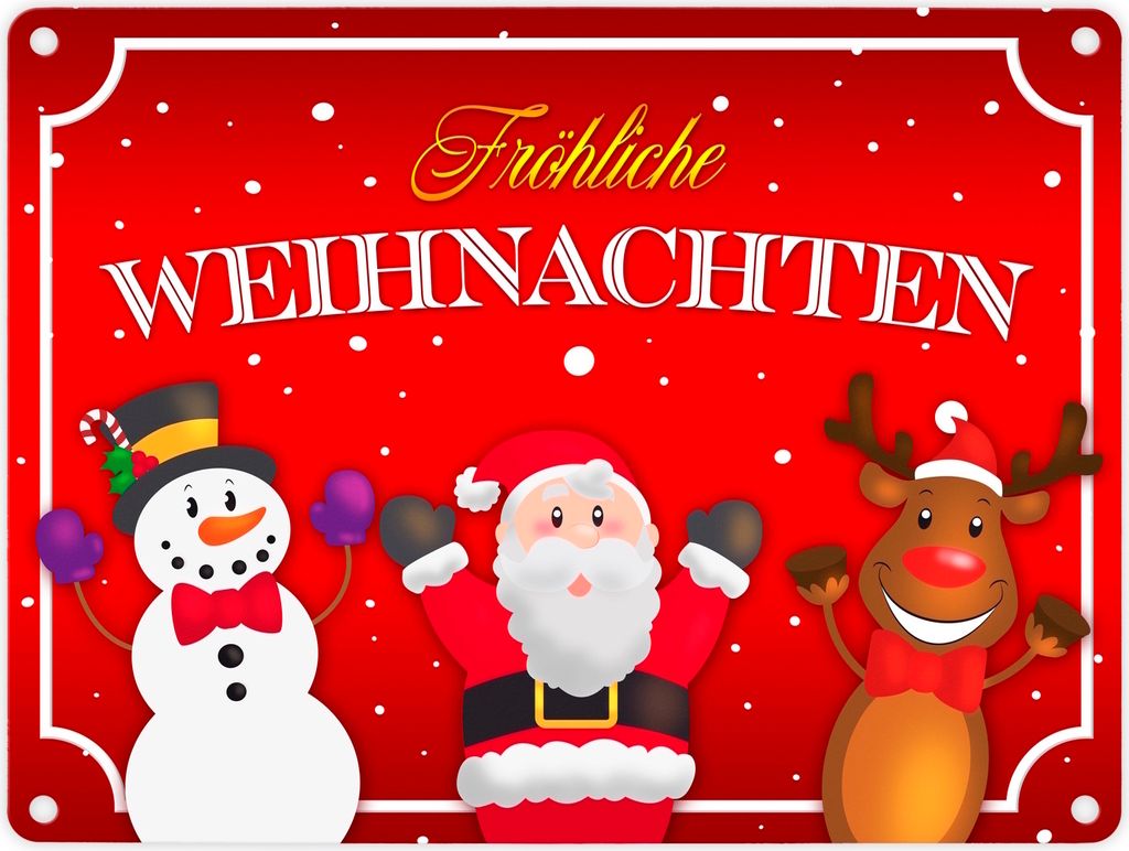 Fröhliche Weihnachten Metallschild in 15x20 cm mit Weihnachtsfiguren