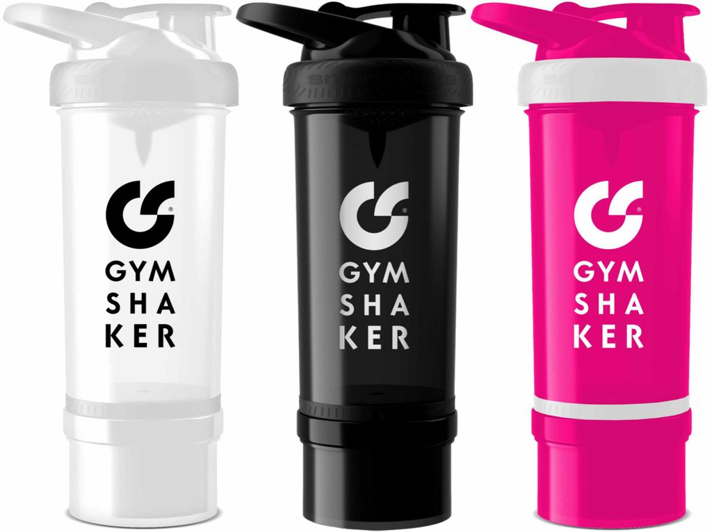 GYMSHAKER 3er Pack Protein Shaker mit Pulverfach - cremige Shakes, auslaufsicher, Spülmaschinengeeignet - Shaker Proteinshake - Schwarz, Weiß, Pink