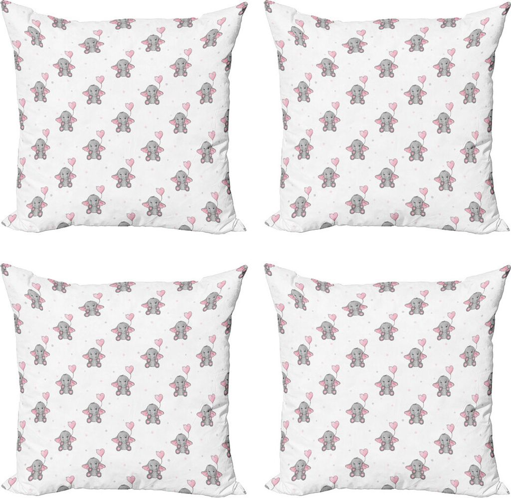 ABAKUHAUS Elephant Nursery Kissenbezug Set (4 Stück), Herz-Ballone, Moderner Doppelseitiger Digitaldruck, 45 cm x 45 cm, Grau Pale Pink Weiß