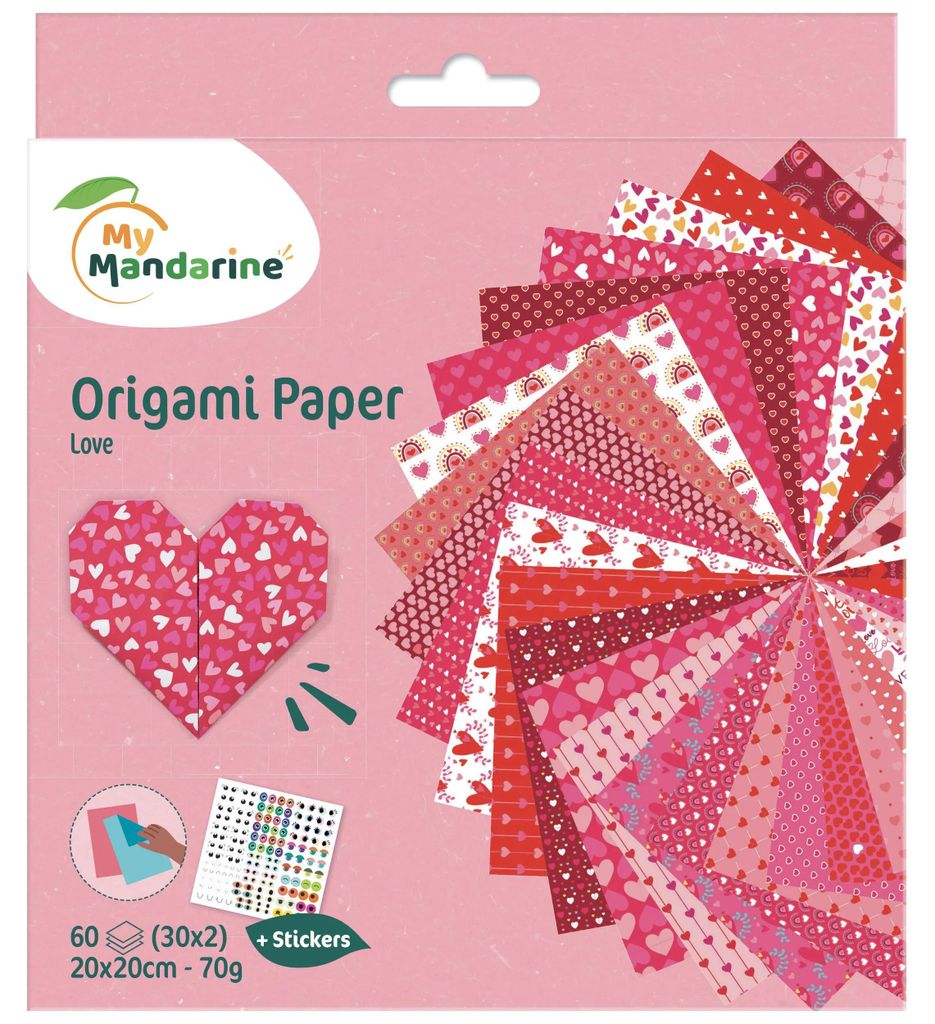 Avenue Mandarine 3x Origami Papier, Love, 60 Bl 20x20 cm, 70g Mehrfarbig OR518C