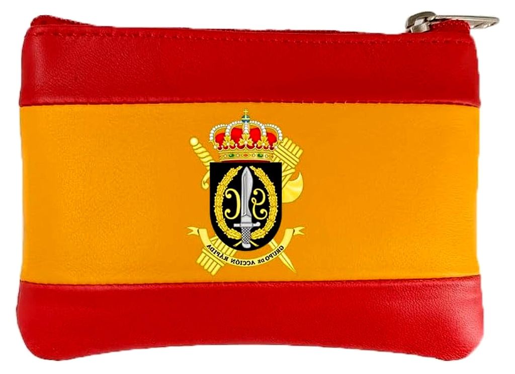 Geldbörse aus Leder mit spanischer Flagge, Gar Guardia Civil Emblem, Rot und Gelb, Doppelfach mit Reißverschluss