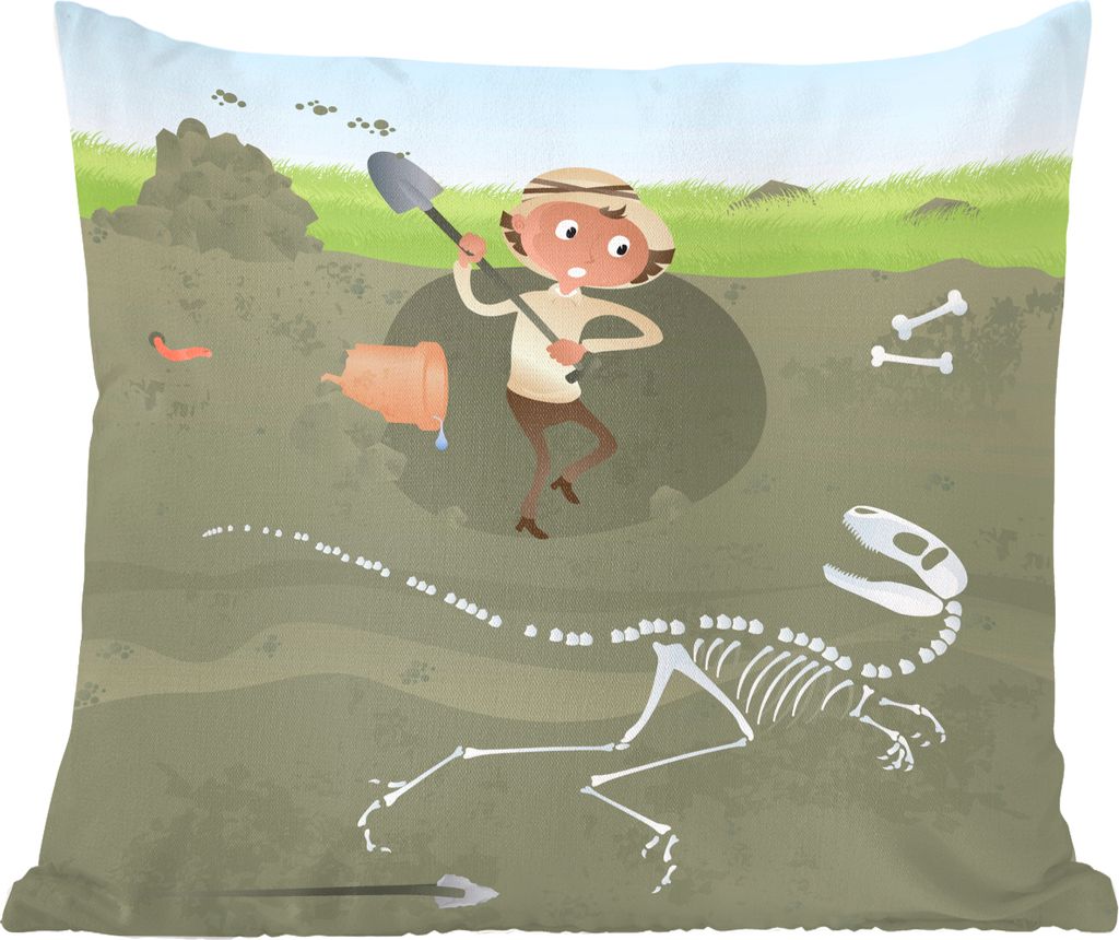 MuchoWow Zierkissen Sofakissen Wohnzimmer Dekokissen 40x40 cm Dinosaurier - Skelett - Archäologie - Zeichnung - Kinder - Baby - Kinder - Foto Ki...