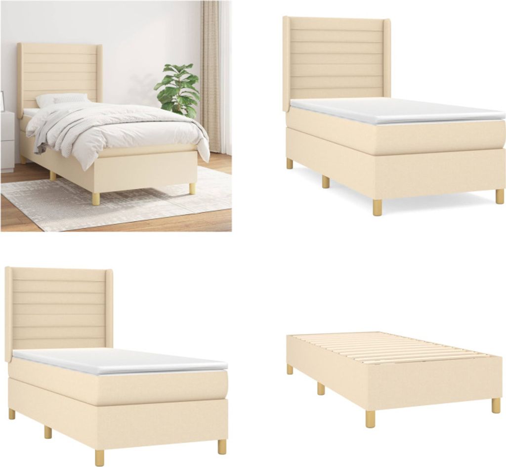 vidaXL Boxspringbett mit Matratze Creme 90x200 cm Stoff - Boxspringbett - Boxspringbetten - Bett - Schlafzimmermöbel