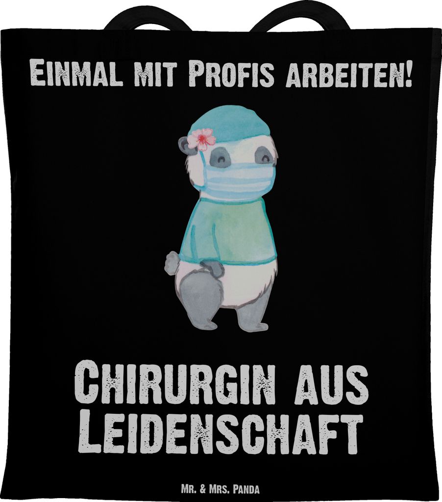 Mr. & Mrs. Panda Tote Bag Chirurgin Leidenschaft - Schwarz - Geschenk, Ärztin, canvas tasche, Krankenhaus, Jutebeutel, Spruch, Beutel, Jutetasche