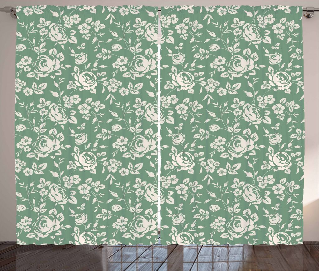 ABAKUHAUS Blumen Rustikaler Gardine, Viktorianischer Rosen-Blumenstrauß, Schlafzimmer Kräuselband Vorhang mit Schlaufen und Haken, 280 x 225 cm, ...